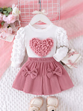 Comfortable Sweet And Cute Bubble Sleeves, Love Chapter Top + Pink Short Skirt Set girl clothing - Xprespick